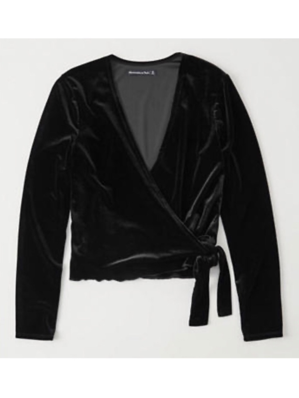 NWT Abercrombie & Fitch V-Neck Long Sleeve Wrap Top, Velvet, Black, Size M